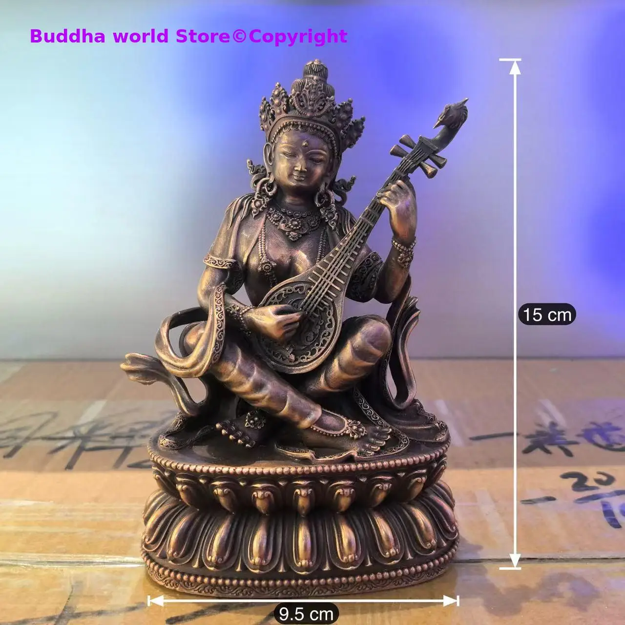 15cm TOP Exquisite copper carving Buddha Sarasvati wisdom deity Guardian Buddha statue Buddhist altar tibetan family worship