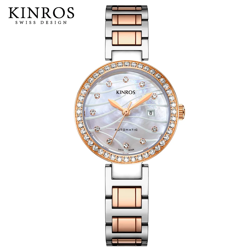 Kinros Originele Zwitserse Geïmporteerd Eta Automatische Mechanische Beweging Luxe Diamond Sapphire Crystal Waterdichte Vrouwen Horloge