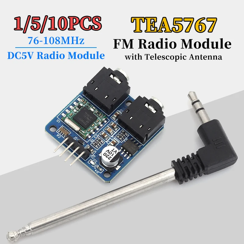 TEA5767 FM-Chip Stereo Radio Module with Telescopic Antenna 76-108MHZ
