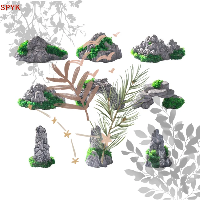Artificial Hill Toys Mini Mountain Miniature Fake Stone: 1/6Pcs Bonsai Ornaments Fairy Garden Aquarium Rock