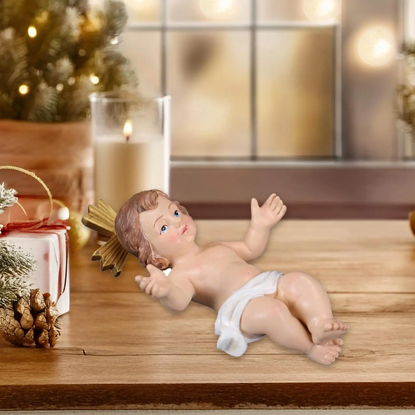 Baby Jesus in Manger Figurine Resin Nativity Sculpture Baby Jesus Christ in Manger Figurines Church Nativity Scene Craft Decor - view 3