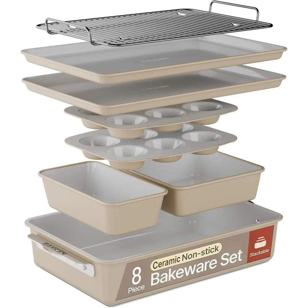 

Набор штабелируемых форм для выпечки из 8 предметов — керамическое антипригарное покрытие, противни для выпечки в ассортименте, противень из ПТФЭ, без PFOA и PFOS — здоровье