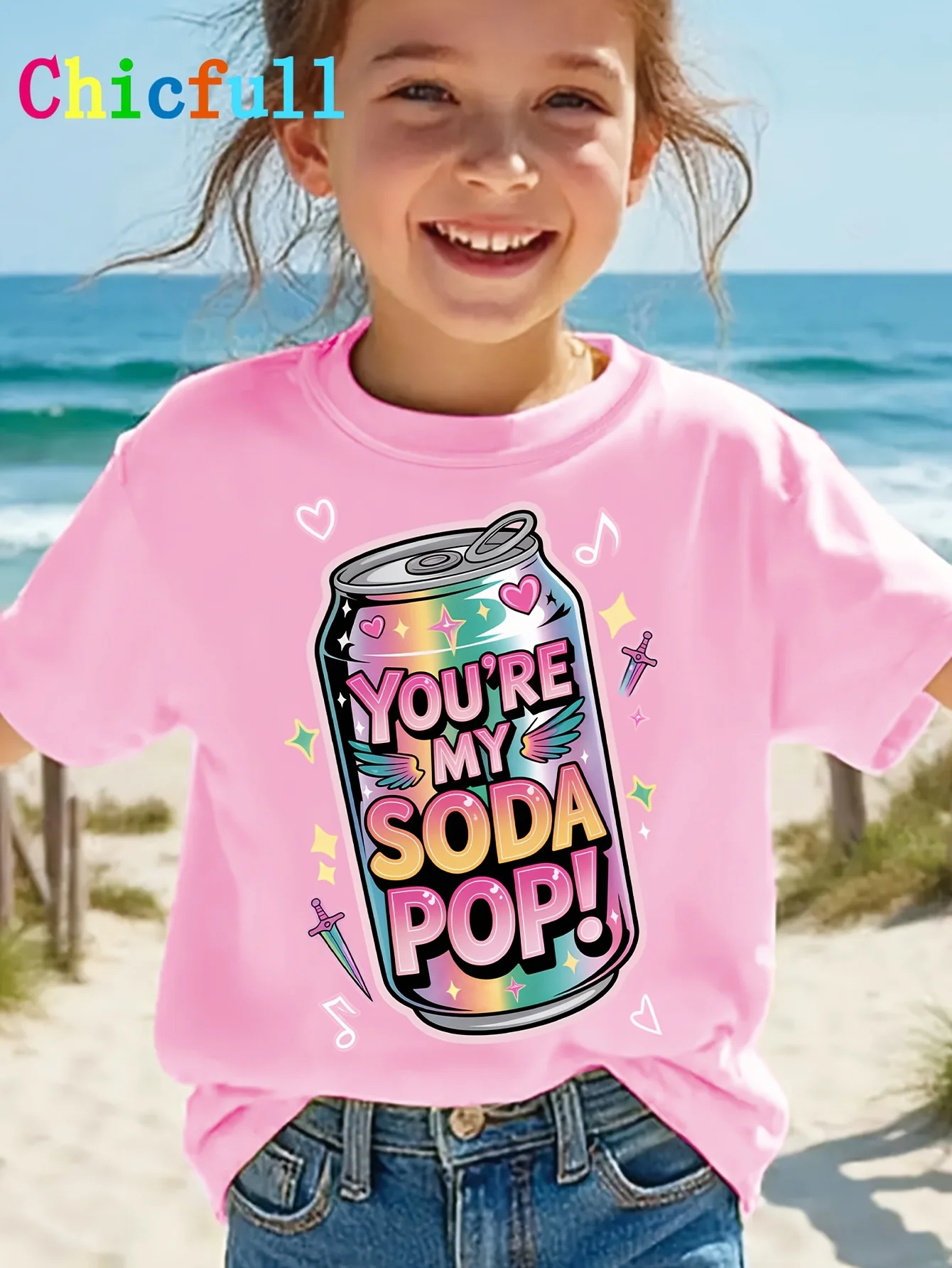 Camiseta de algodón con cuello redondo a la moda de verano para niñas y niños: ¡TU ERES MI BEBIDA GASEOSA! Top informal de manga corta con estampado lindo