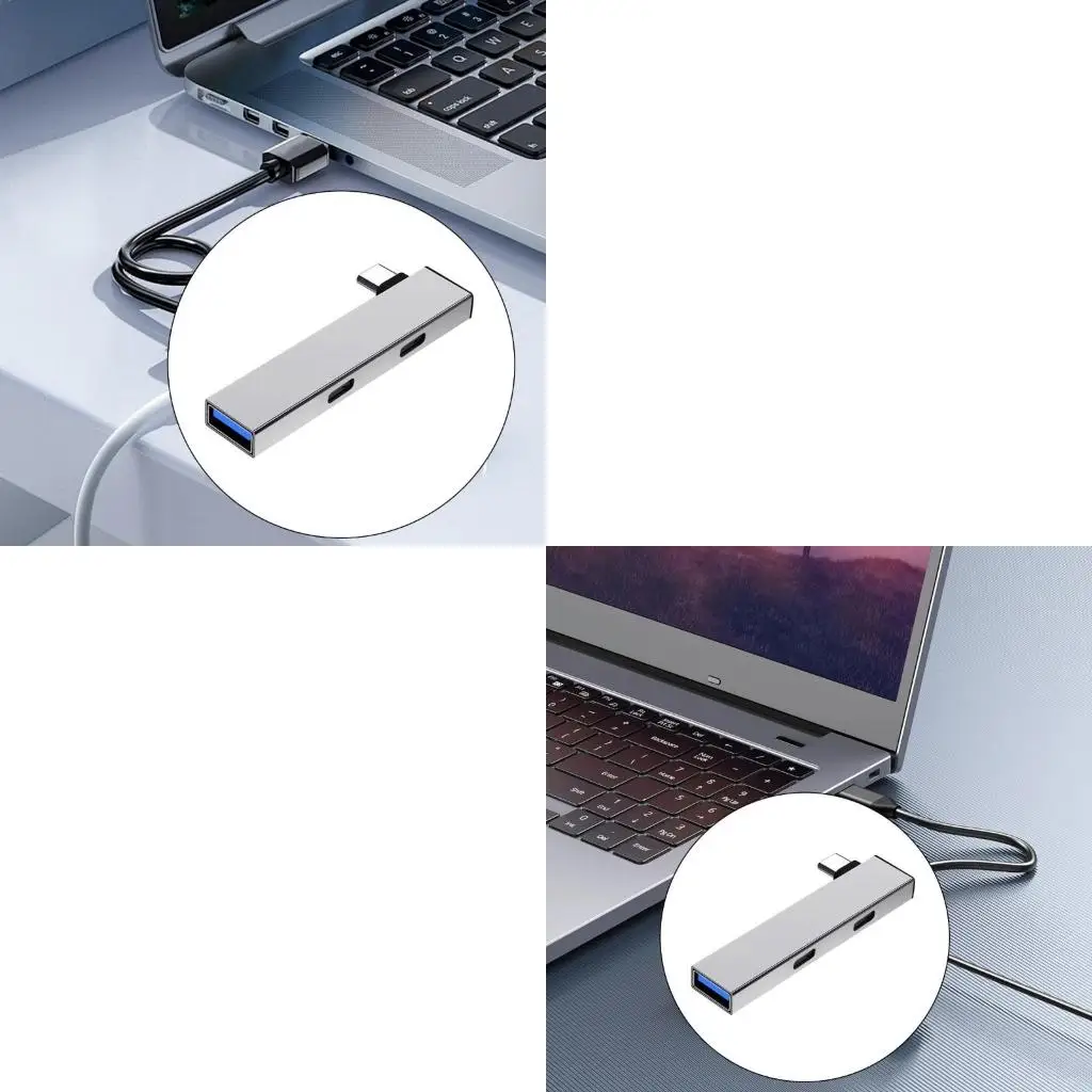 4 in 1 USB C Hub with USB C,USB Port Adapter Type C to 2Type C+USB Adapter USB Hub Adapter USB Splitter USB Expander
