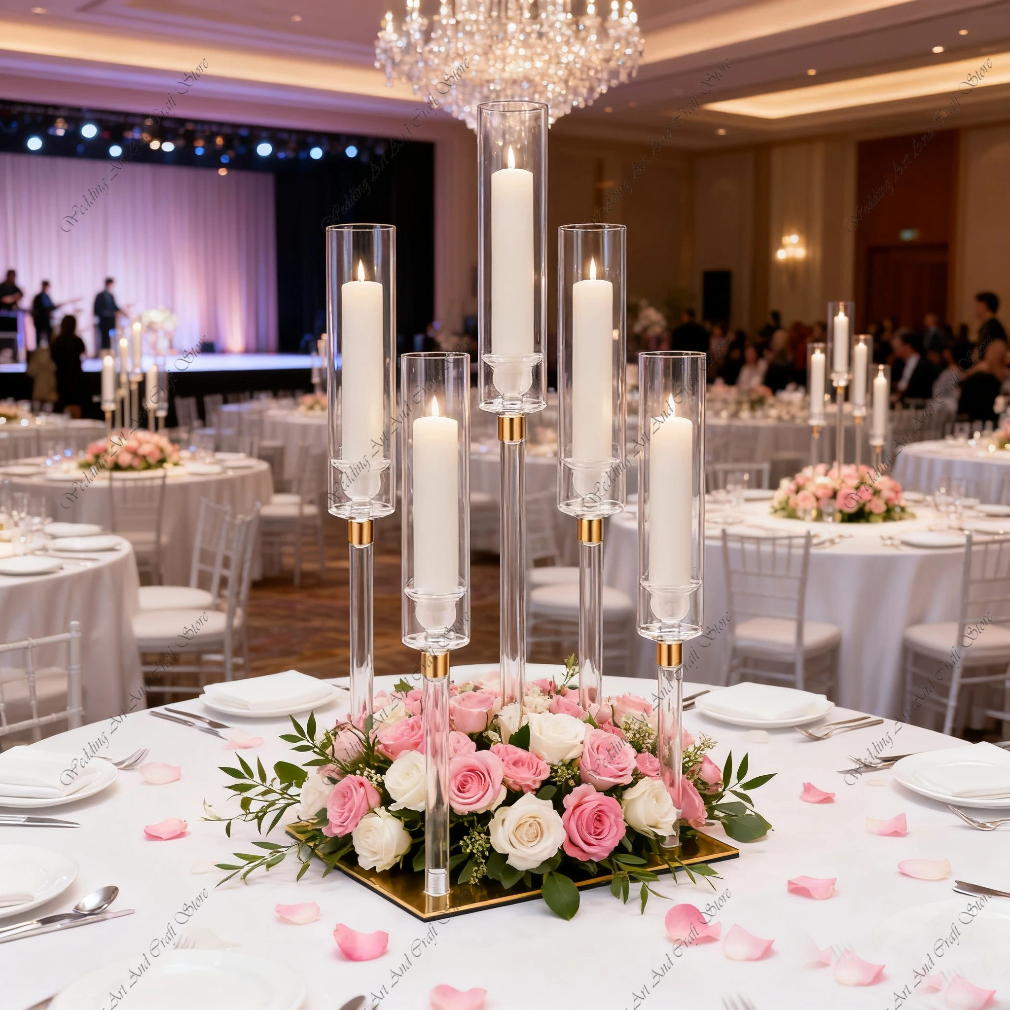 

10 шт., 5 головок f30, акриловый подсвечник, центральный свадебный прозрачный акриловый полый подсвечник с акриловым абажуром ivy139