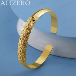 ALIZERO 18K Gold Peacock Ppening Screen Bangles Bracelets For Women Wedding Engagement Party Fashion Charms Jewelry Gifts