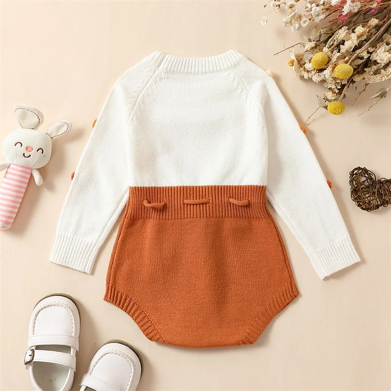 Baby Girls Clothes Autumn Winter Sweater Romper Long Sleeve Contrast Color Heart Knit Bodysuit