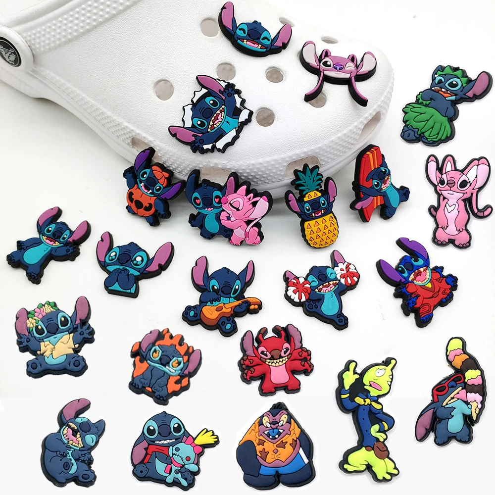 

22 шт., кроссовки Disney Lilo & Stitch, пряжка для сабо, сандалии, украшения, тапочки с отверстиями, аксессуары, пряжки для друзей, подарки