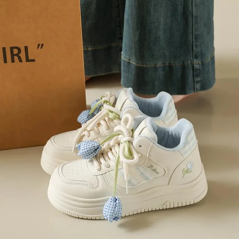 Women's Thick Bottom Sneakers Floral Design Breathable Sports Flat Shoes Korean Style Spring Summer Autumn Seasonal New Arrival