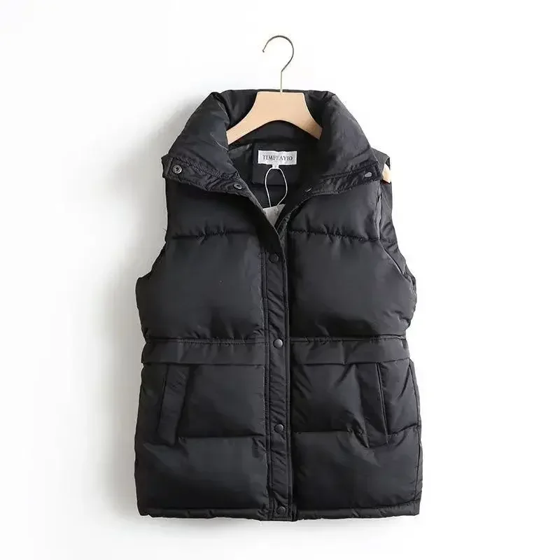 Vrouwen Parka Stand Kraag Single Breasted Jassen Herfst Winter Vest Jas Mouwloze Casual Vesten Elegante Jassen Dikke Warme 2024