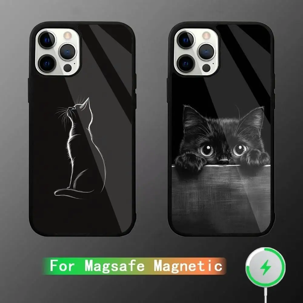 

Black cat Phone Case For iPhone 17,16,15,14,13,12,11,Pro,Max,Plus,Mini,SE4,E Magnetic Magsafe Wireless Charging