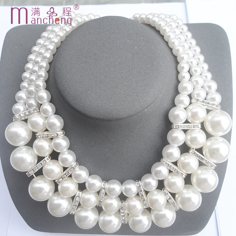 official-website 2 rupee item 3Layer Bead Chain Pearl Choker Necklace Big Chunky Goth Chocker Jewelry Neck Pendant Collar Women