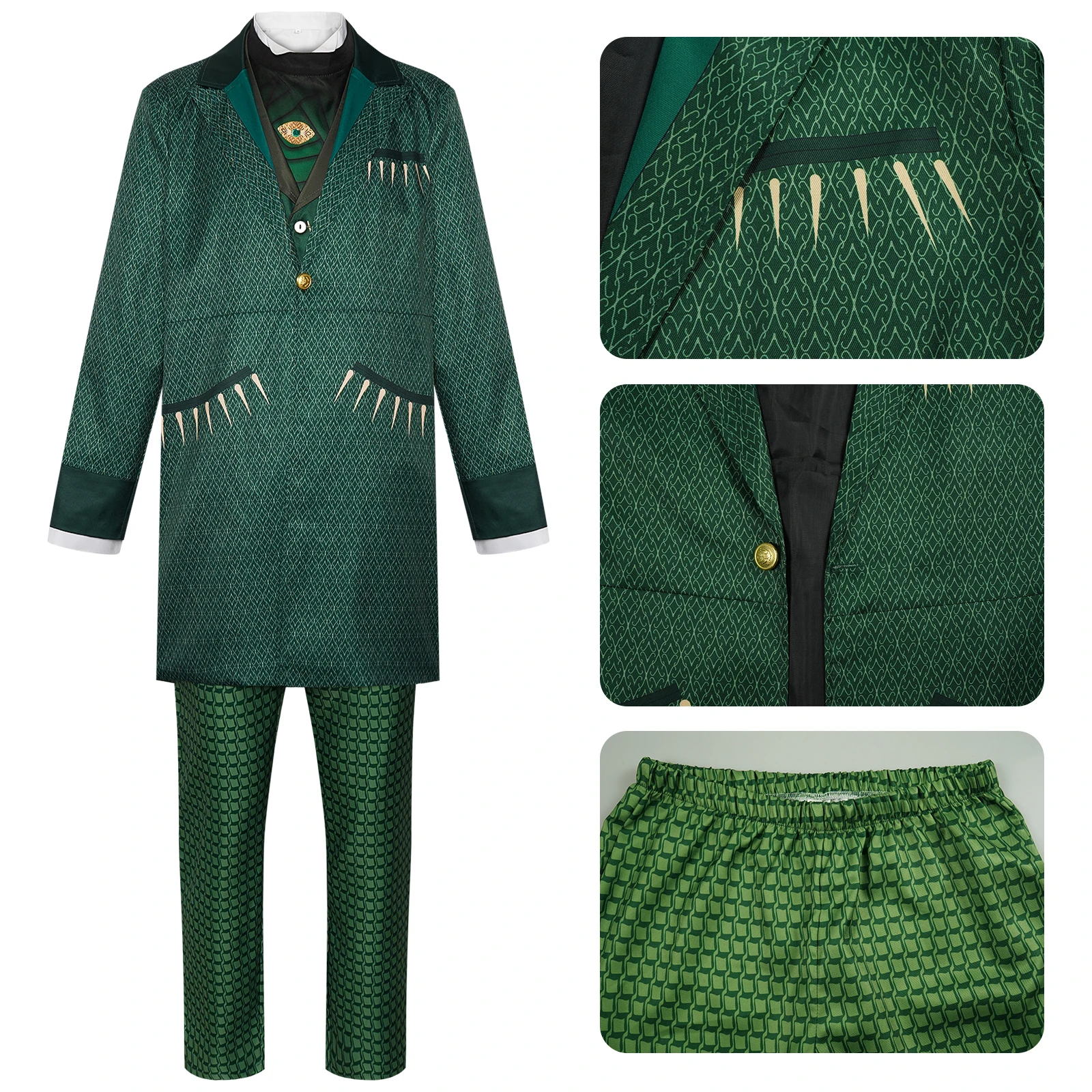 Movie Wicked Cosplay Costume Wizard Green Suit Men Roleplay Costume Halloween Carnival Party Outfits Men Suit Uniform