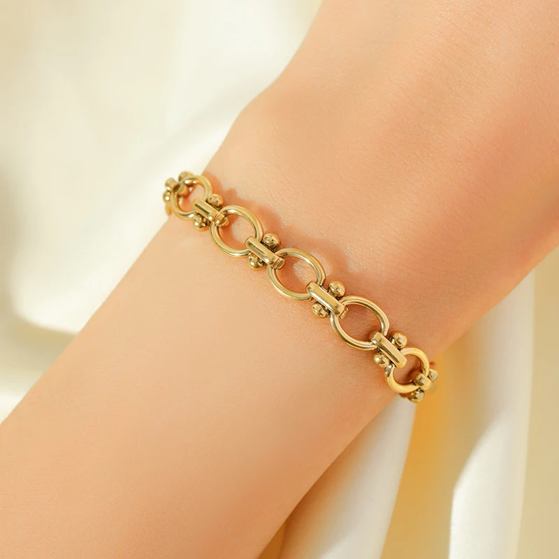 EILIECK 316L Edelstahl 3-Farben Mehrschichtige Kettenarmband für Damen, Charmantes Metall-Trendarmband, Schmuckgeschenk – Detail 7