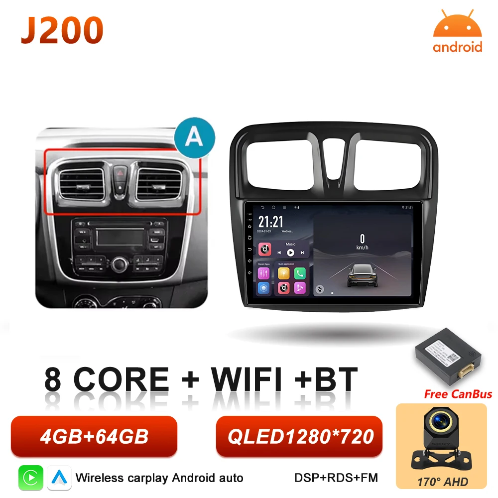 Android 16 Auto Autoradio voor Renault Logan Sandero 2 2012 - 2019 Draadloze Carplay Multimedia Speler GPS Navigatie DSP 5G Wifi
