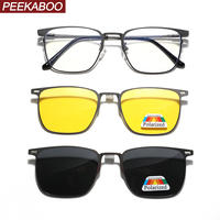 Peekaboo clip on square frame sunglasses for men magnetic metal driving polarized sun glasses for women night vision yellow