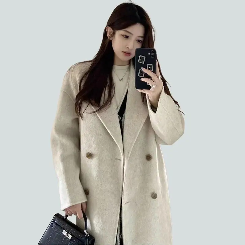 Hot 2026Spring Autumn New Style Women Highend Sense Fashion Elegant Woolen Coat Long Hepburn Style Temperament Loose Woolen Coat