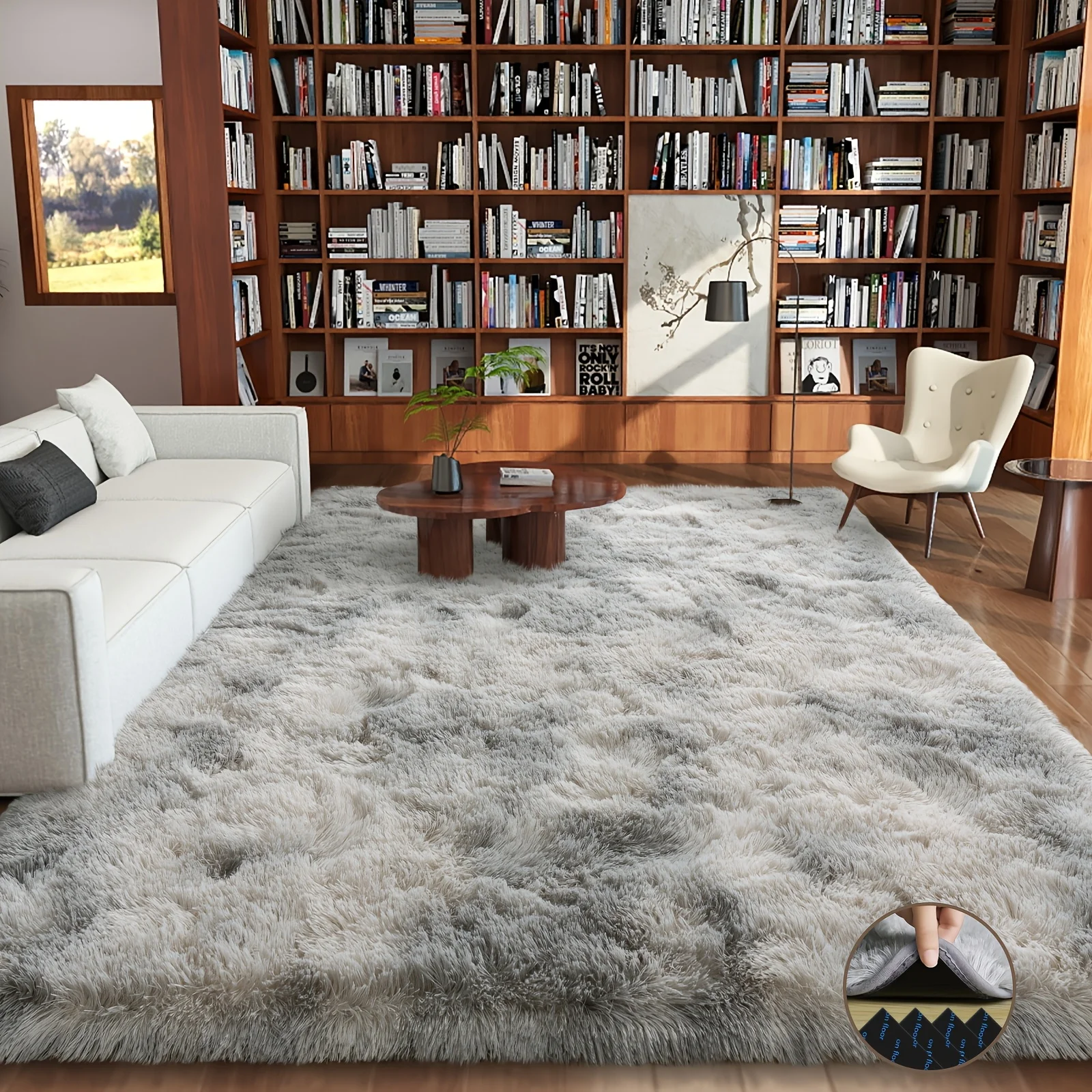 سجادة رمادية رقيقة مصبوغة، مناسبة لغرفة المعيشة وغرفة النوم وسجادة الغرفة، سجادة ديكور منزلي مطورة غير قابلة للانزلاق.