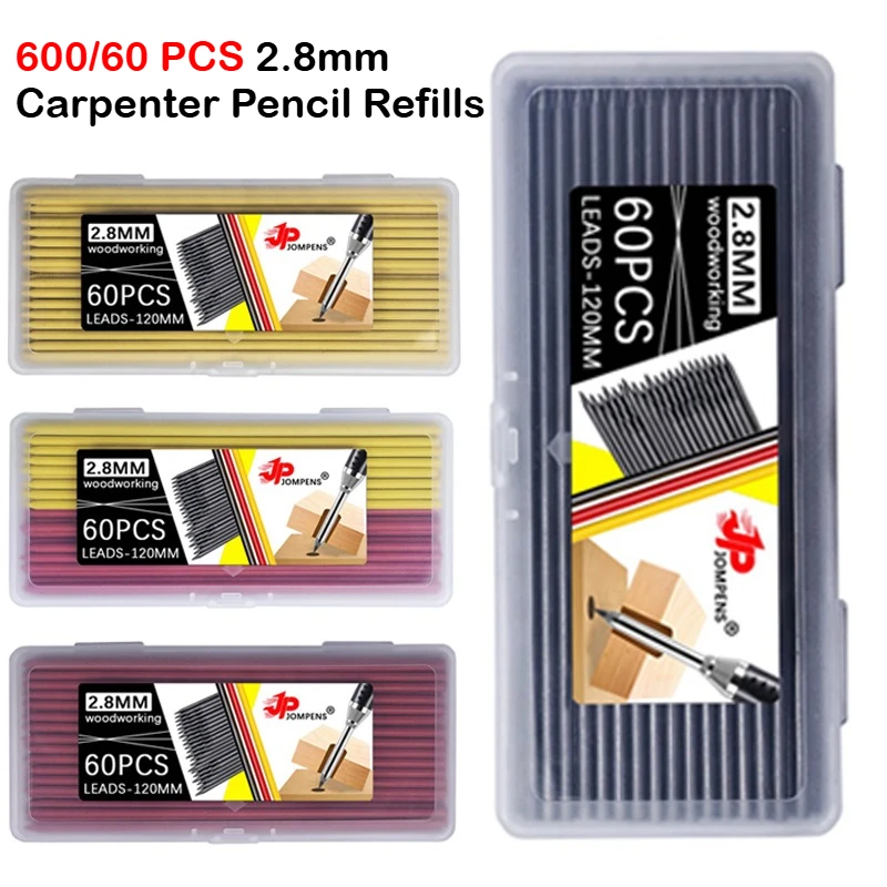 600/60 PCS Carpenter Pencil Lead Refills 2.8 mm Solid Mechanical Carpenters Pencil Refill Replacement School Supplies Stationery