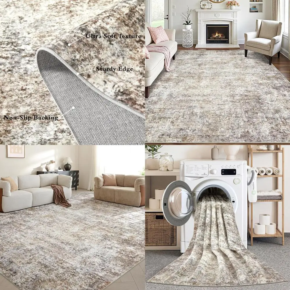 

Ковер 8x10 футов, нейтральный абстрактный дизайн, моющийся, для гостиной, спальни, столовой - мягкий современный дизайн, коричневый и серый цвета