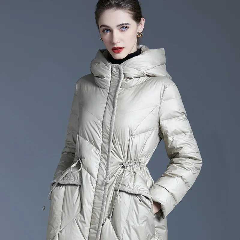 

Winter Fashion New Women's Down Jacket Commuting Leisure Windproof Hooded High-end White Duck Down Slim Parkas