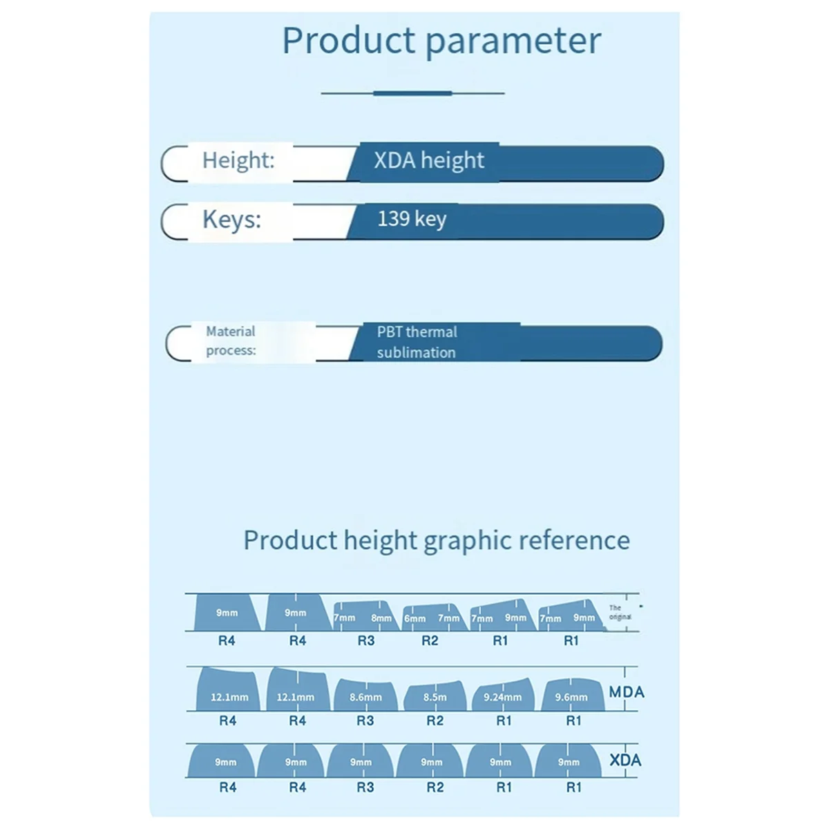 PBT XDA Full Keycaps Set, Teclado mecânico, 139 teclas