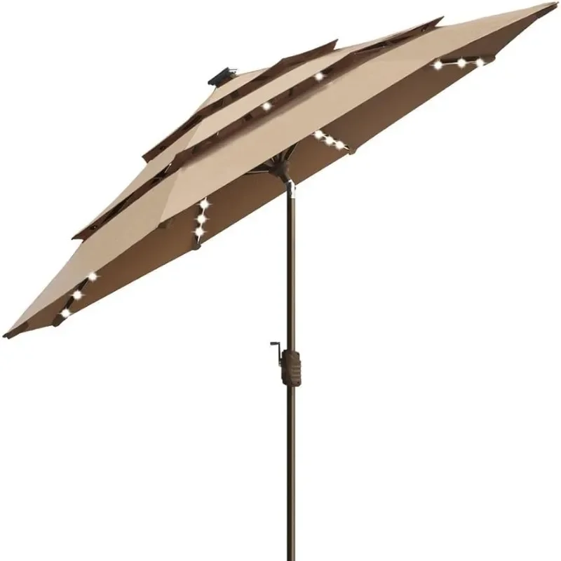 

10-Year-Non-Fading Sunumbrella Solar 9ft 3 Tiers Market Umbrella with 80 LED Lights Patio Umbrellas Outdoor Table