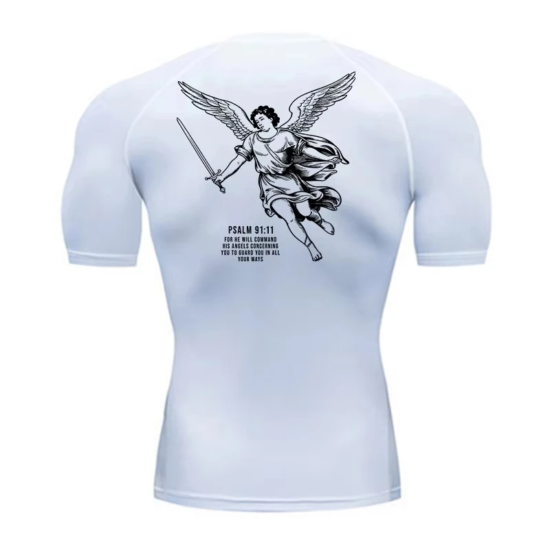 تي شيرت رياضي سريع الجفاف للرجال من Angel Graphic - قميص ضغط للتمرين والجري في صالة الألعاب الرياضية المسيحية "RL0631