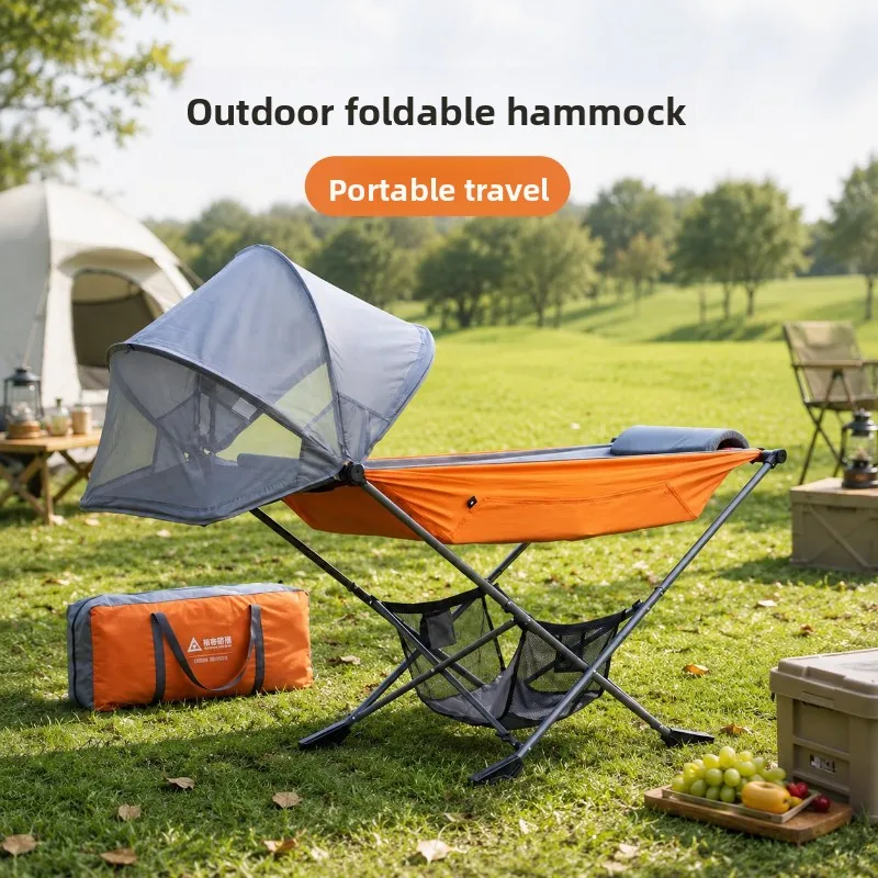 Outdoor Multifunctional Anti Rollover Thick Folding Bed Suitable for Camping, Portable with Sunshade Function，Camping Cots