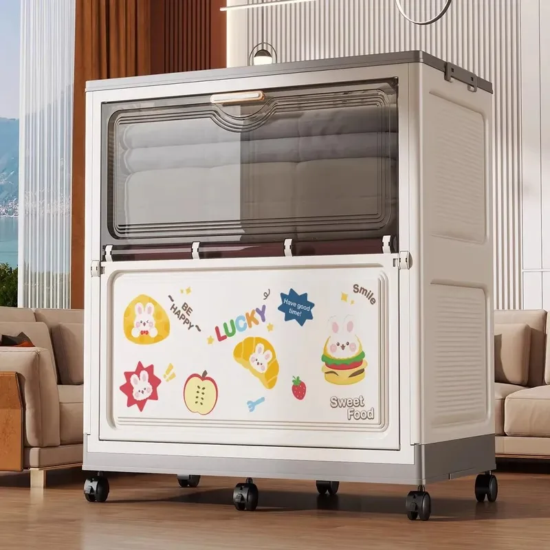 Cartoon Large Capacity Storage Box Foldable with Wheels Mobile Toy Organizer for Home Use Clothes Toys Bedding