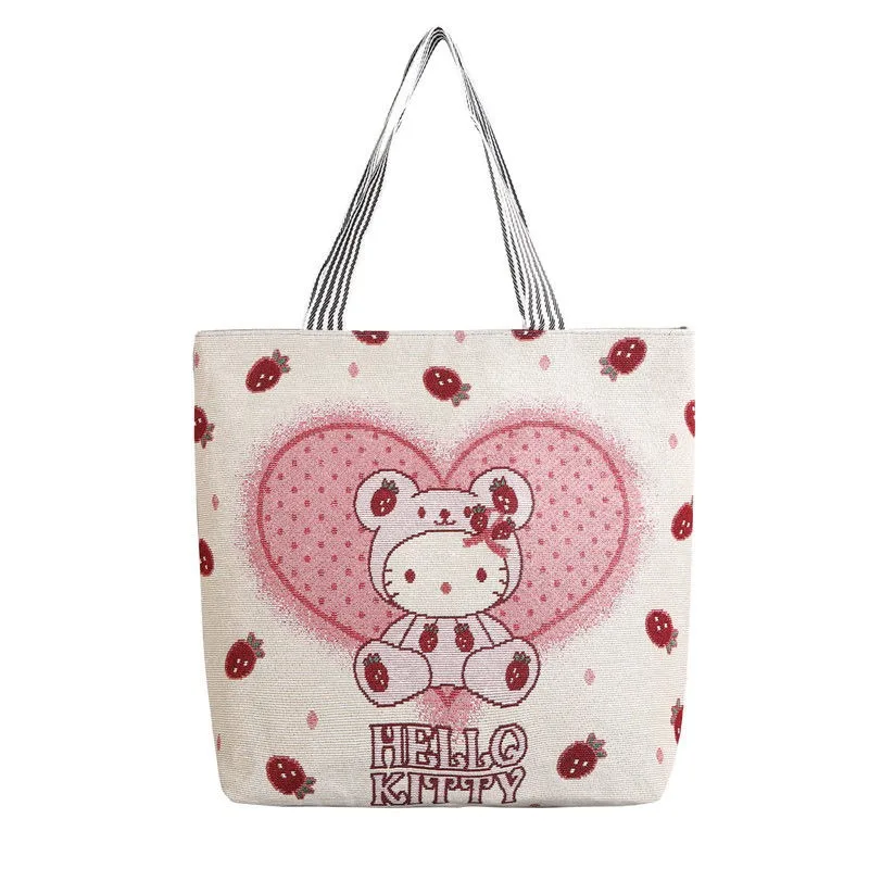 Sanurgente-Sac fourre-tout Hello Kitty pour femme, sacs à provisions en toile de grande capacité, sac fourre-tout de voyage décontracté, cadeaux de dessin animé mignon, mode