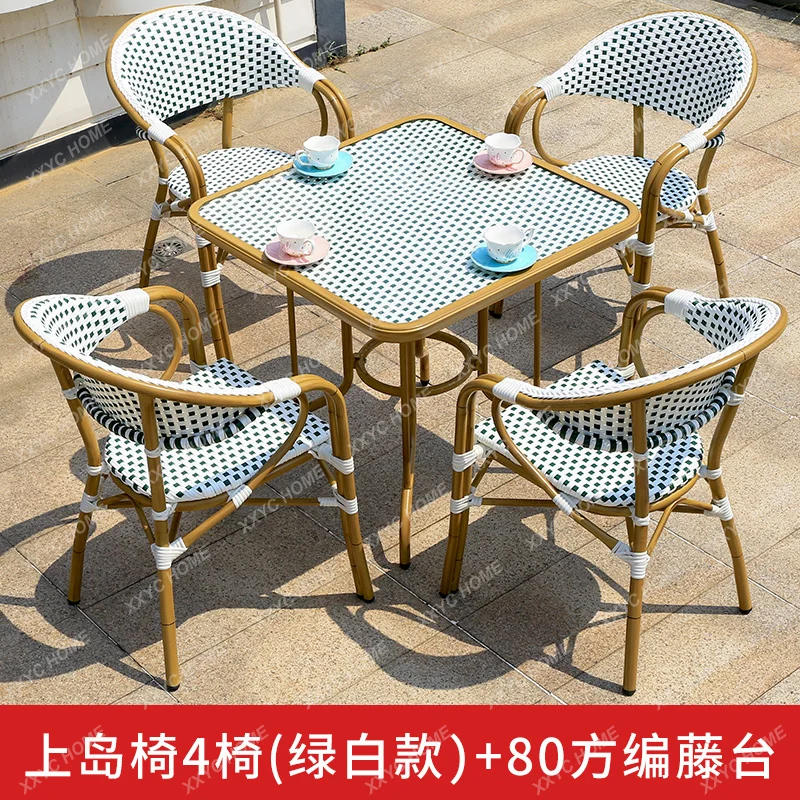 Outdoor Restaurant Coffee Dining Table and Chair Combination Rattan Chair Coffee Table Villa Courtyard Garden Leisure