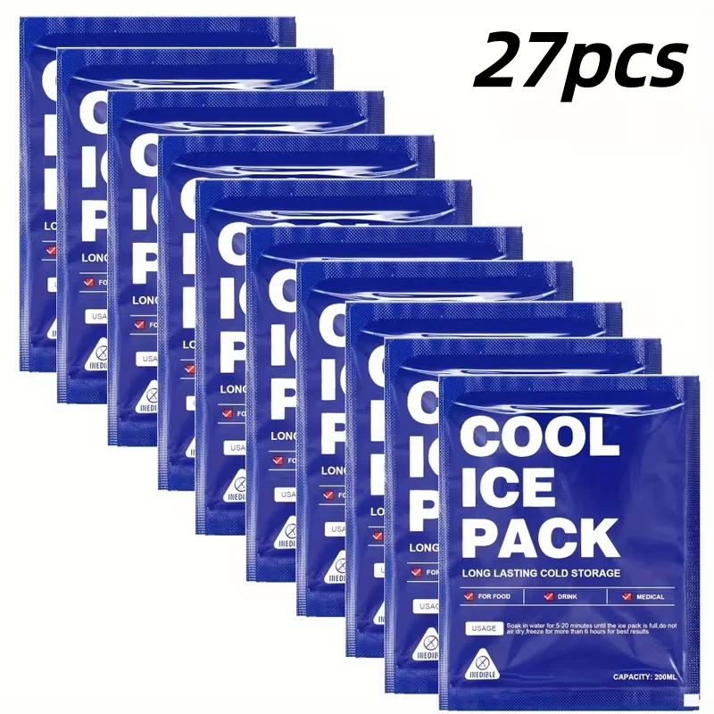 17/27Pcs Reusable Gel Ice Packs 24H Cooling Leak‑Proof Slim Cold Pack for Lunch Bag Food Beach Travel Camping Cooler Accessory