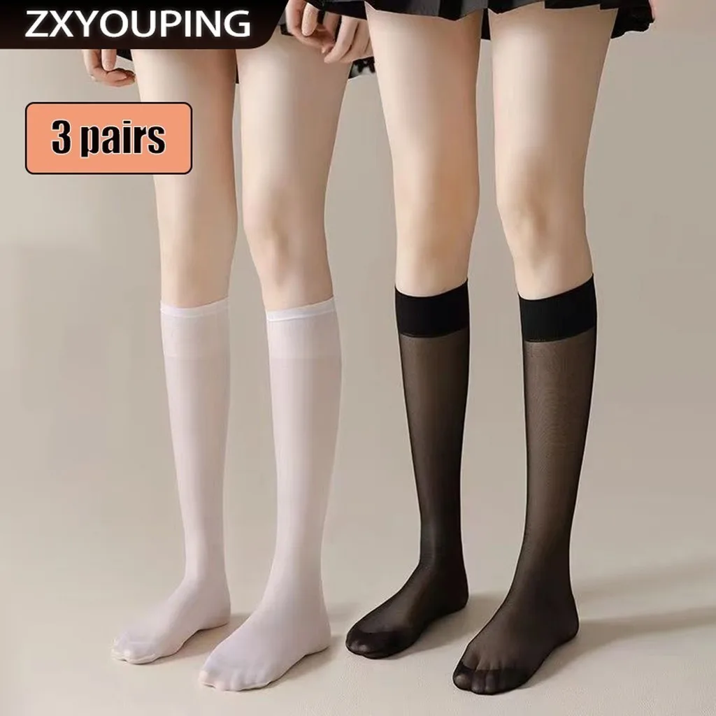 Chaussettes tube ultrafines pour femmes, chaussettes mi-tube transparentes, chaussettes noires et blanches, chaussettes Lolita JK