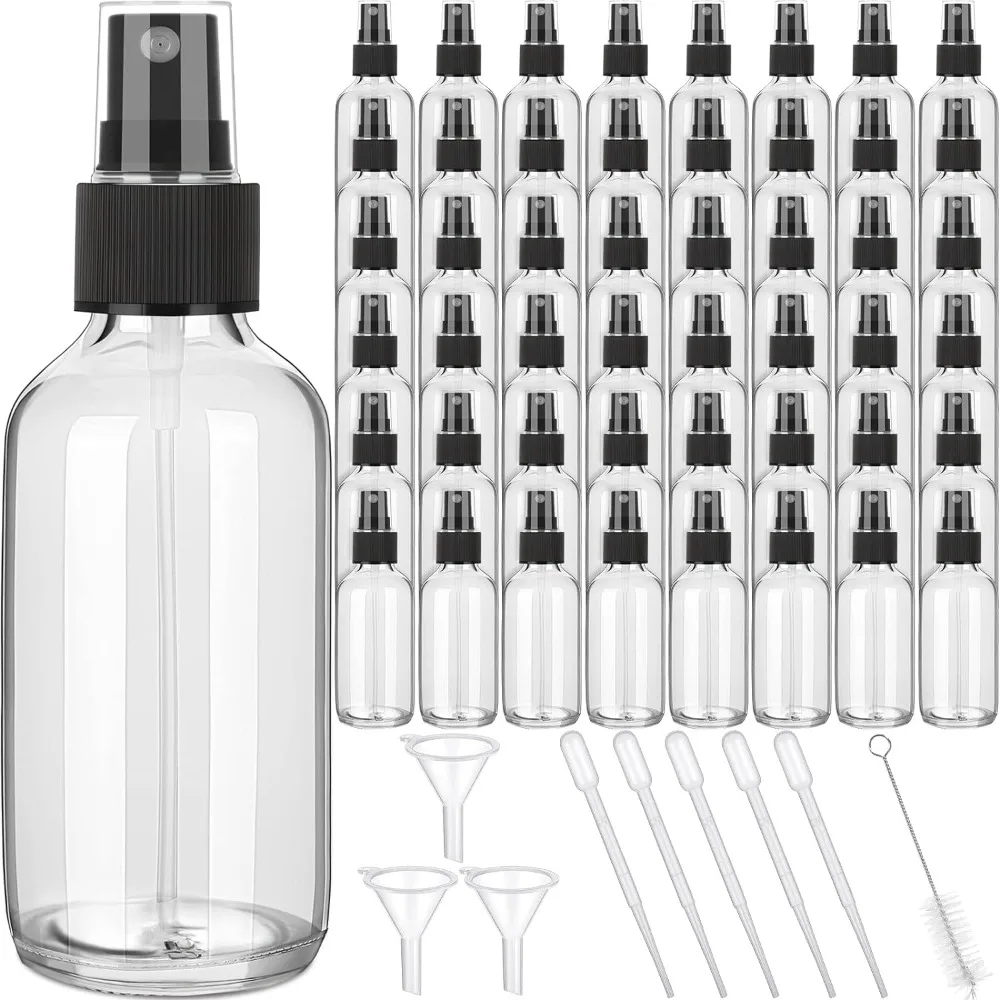 50 Pieces Mini Glass Spray Bottles Bulk 4 Oz Spray Bottles Fine Mist Glass Bottles W/ Funnel Dropper & Cleaning Brush Refillable