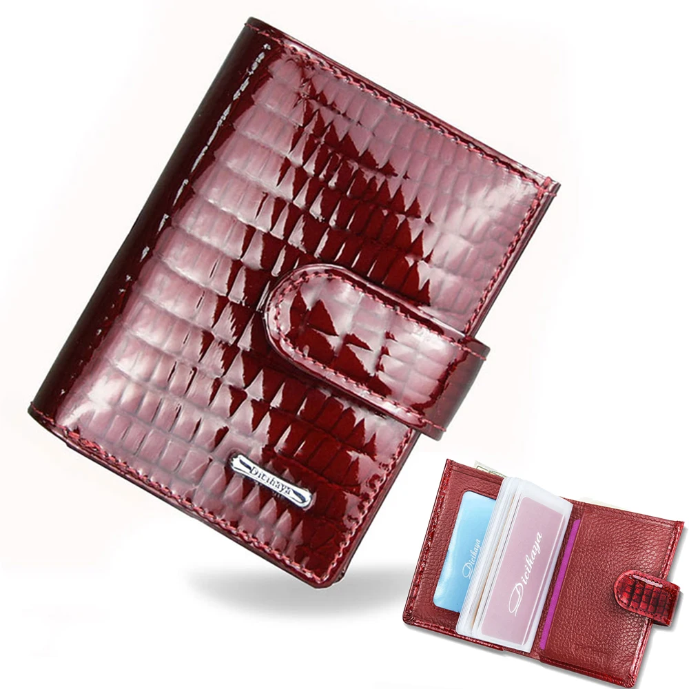 Rfid Credit Card Holder Bright Patent Leather Women Wallets Bank Cardholder Case Genuine Leather Thin Mini Wallet Minimalist