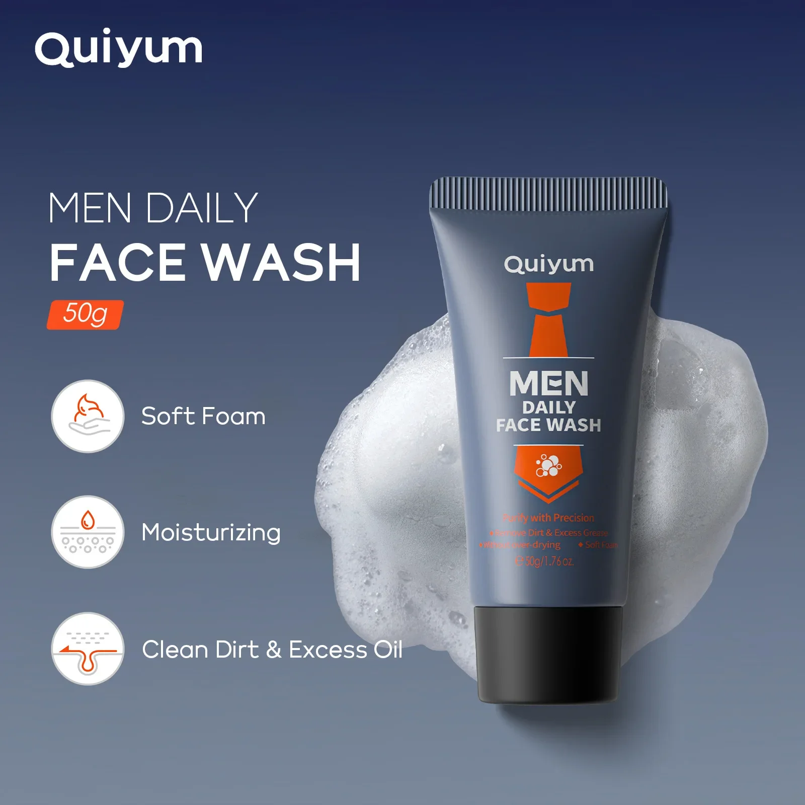 LAIKOU Men Facial Cleanser Foam Face Wash Remove Blackhead Moisturizing Shrink Pores Deep Cleaning Oil Control Skin Care 50g