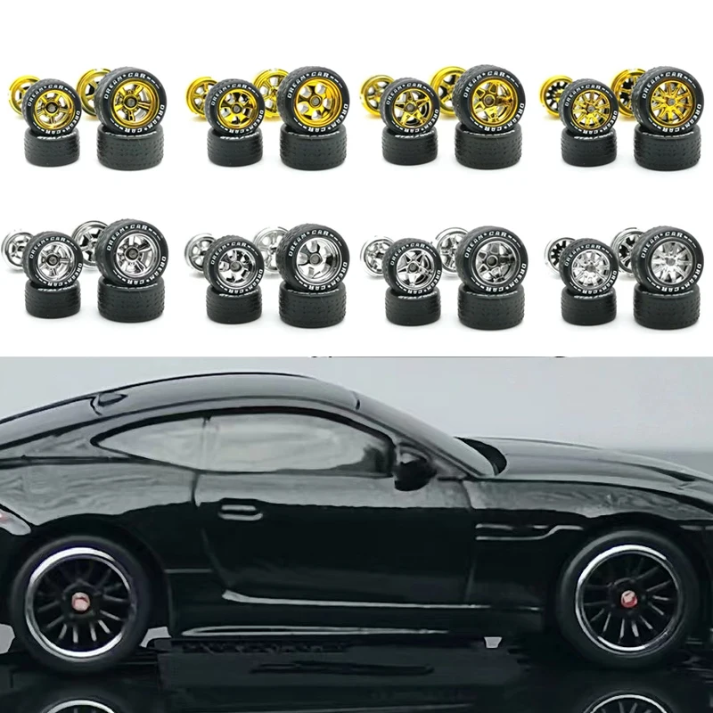 10Set 1/64 Alloy Car Staggered Front Small Rear Large Wheel Gild/Silvering/Golden/Silver Serie 10.8mm+12.8mm For Hot Wheel