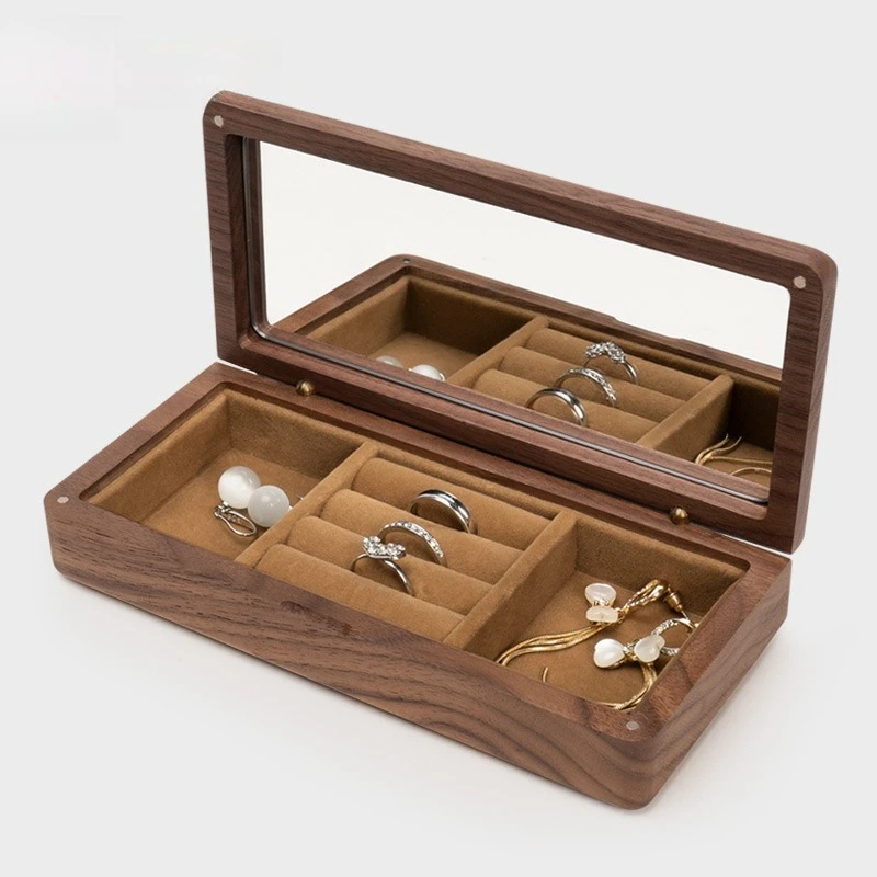 

Solid Wood Jewelry Box Retro Exquisite Jewellery Cases Portable Jewelry Storage Boxes Ring Earrings Small Casket for Jewellery