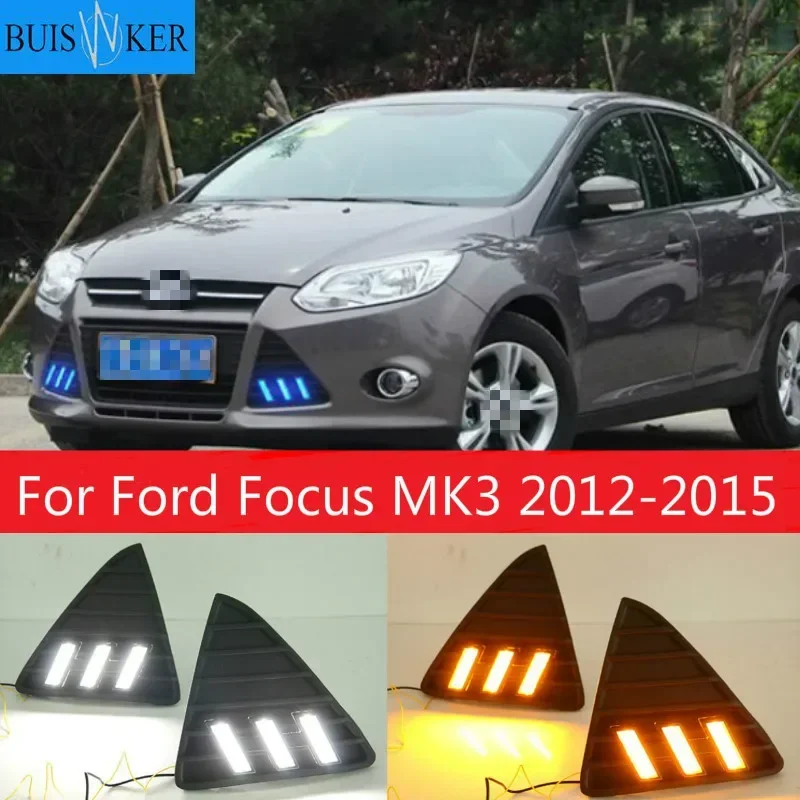 DRL For Ford Focus 3 MK3 2012 2013 2014 DRL Daytime Running Lights LED Daylight Fog lamp waterproof with turn signal