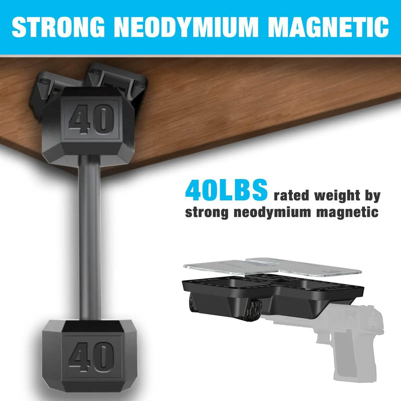 Staffa per pistola a doppio sedile Magnete Porta pistola Accessori per pistola Supporto per riviste Fondina Espositore per stoccaggio per Glock G17 G19 G22