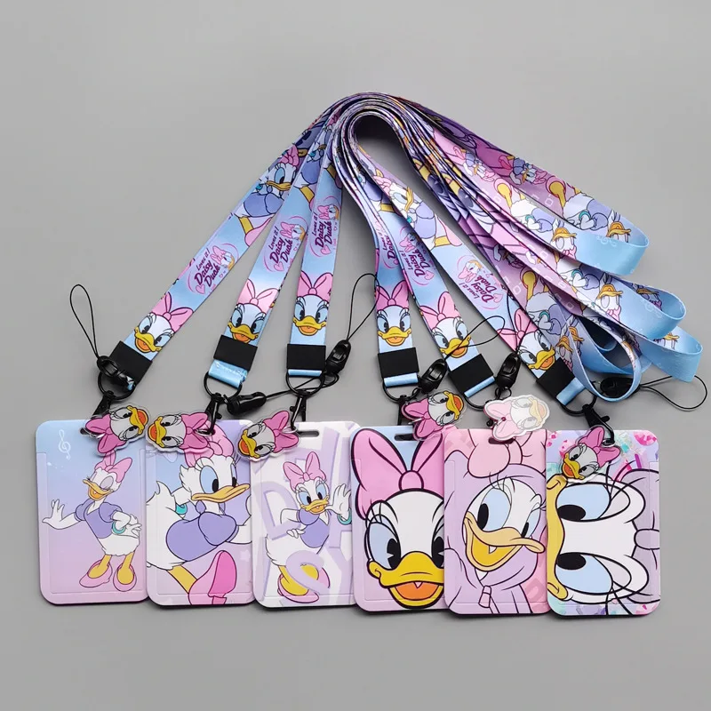 Kawaii Disney Donald Duck Card Holder Anime Student Campus Card Set Hanging Rope Work Card Meal Card Cute Girl Gift
