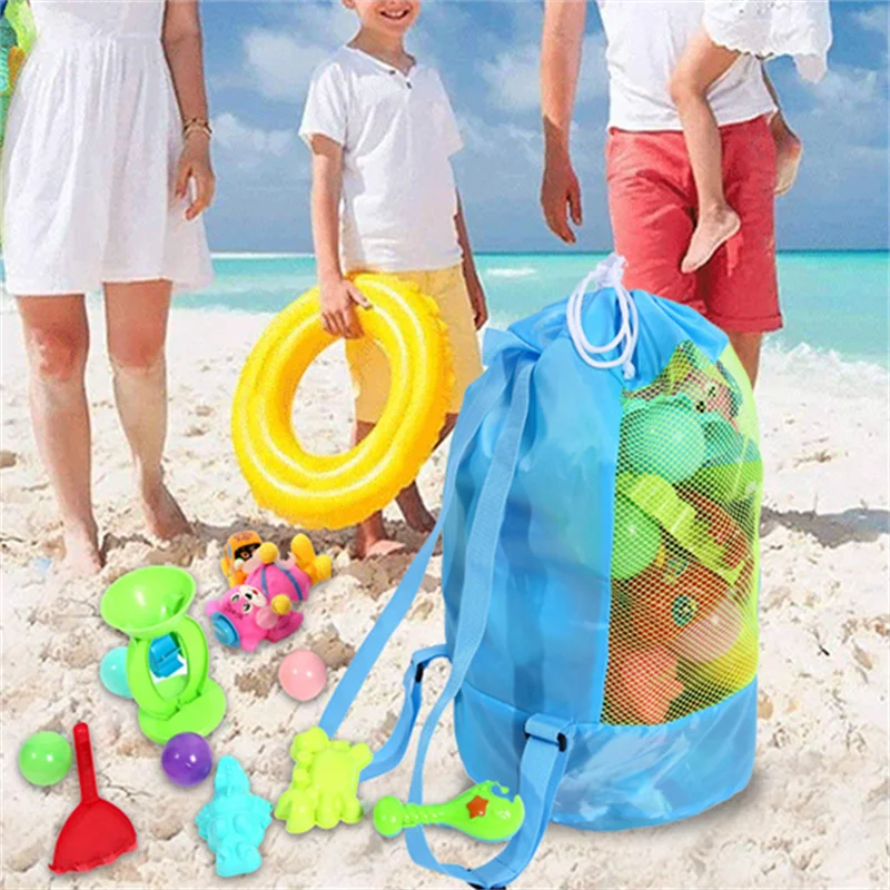 Bolsa de almacenamiento de juguetes de gran capacidad para niños, bolsa de malla plegable para playa, organizador de viaje, mochila de