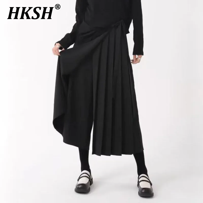 HKSH Fake Two-piece Irregular Skirts Pants Casual Wide Leg Women's Tide Spring Summer China-Chic Dark Chic Pleated  Loose HK3644