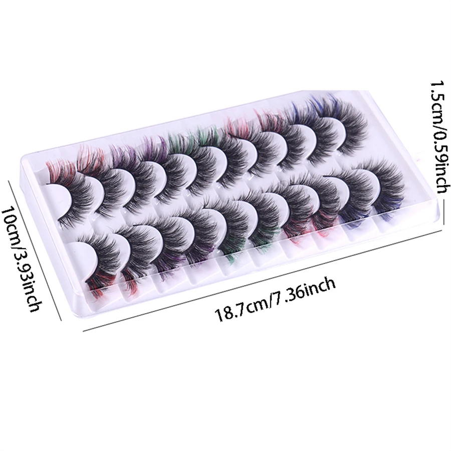 カラーまつげ10ペア、3D人工まつげ、ふわふわカラーつけまつげ、カラーエンド付き