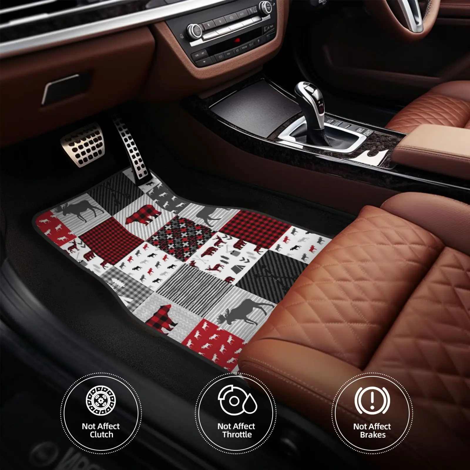 Bear Deer Checkered Pattern Car Floor Mats Non-Slip Carpets Rugs Front & Rear Car Foot Mats Set of 4 Pcs Auto Accessories Decor - view 6