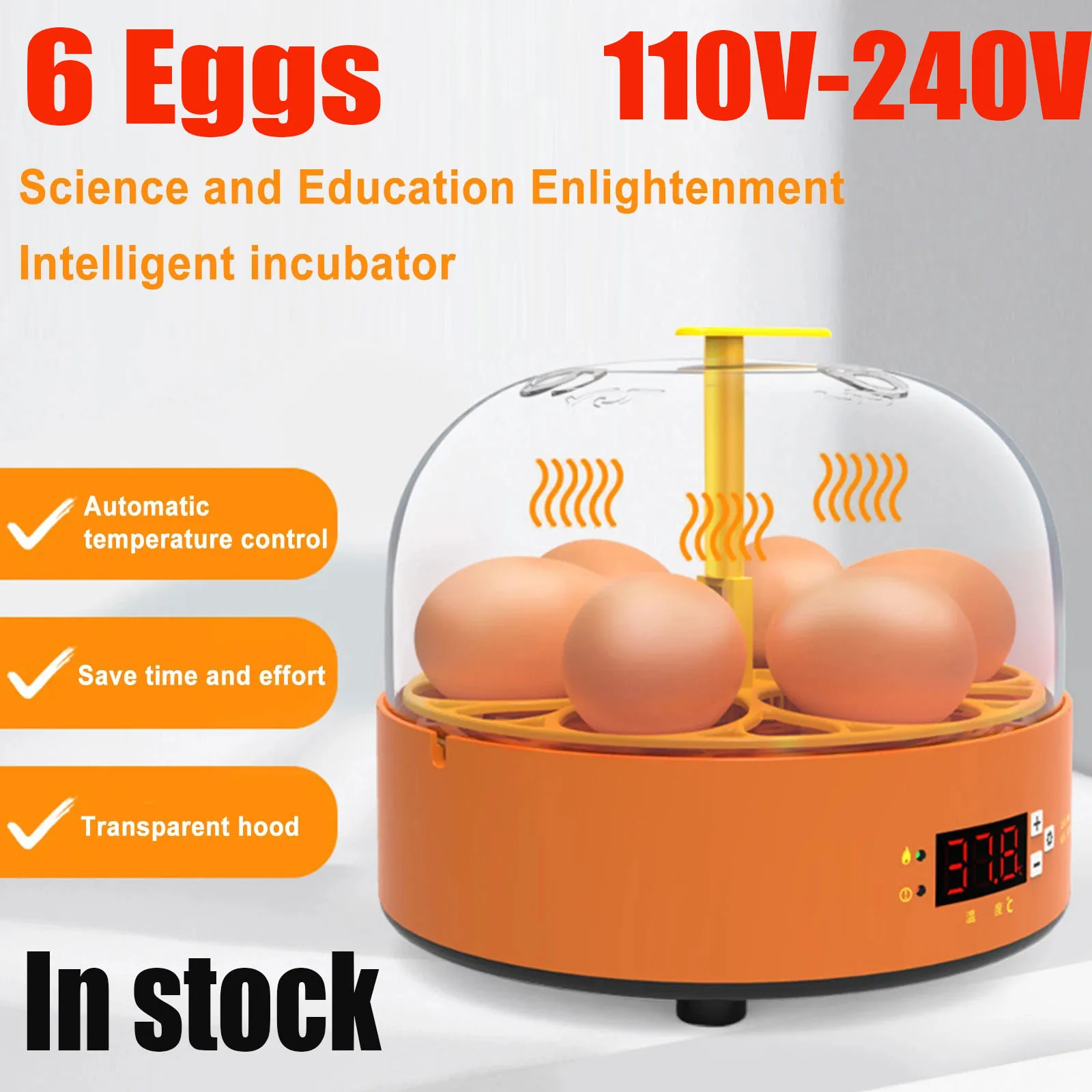 6 Egg Automatic Incubator Home Brooder Automatic Incubator Electric for Chicken Birds Duck Goose 6 Eggs Farm Incubation Tools