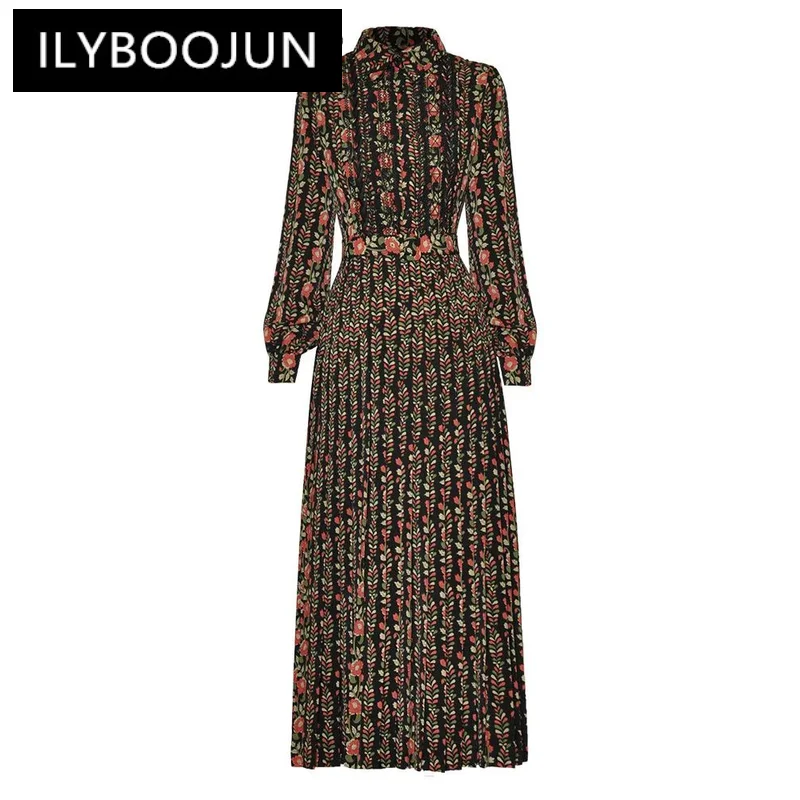 

ILYBOOJUN 2024 Summer Fashion Runway New ArrivalsTurn-down Collar Fragmented Flower Print Single breasted Elegant Midi Dress