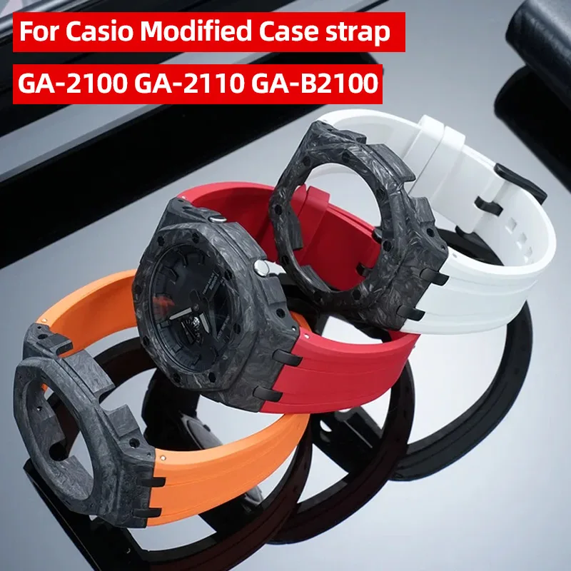 GA2100 Carbon fiber case mod kit For G-SHOCK Casio Oak GA-2100 2110 Fluorine rubber strap&case Watch Accessories