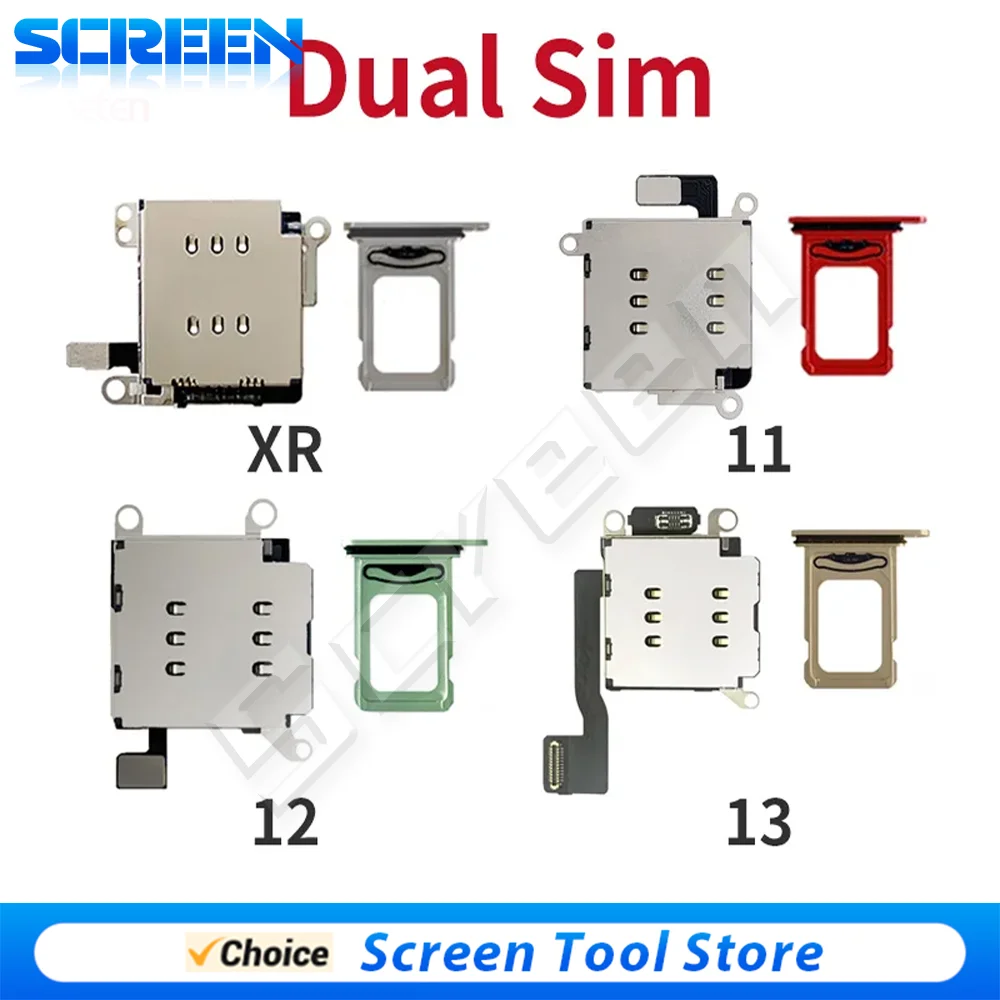 Dual Sim Card Reader Connector Flex Cable Card Tray Slot Holder Set For iPhone XR 11 12 13 Pro MAX  Phone Replacement Parts